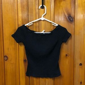 Black short sleeve off the shoulder shirt